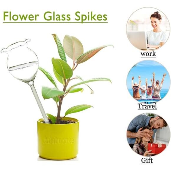 Plant Waterer Self Watering Globes Self Watering Spikes, Hand Blown Clear Glass - Picture 4 of 7